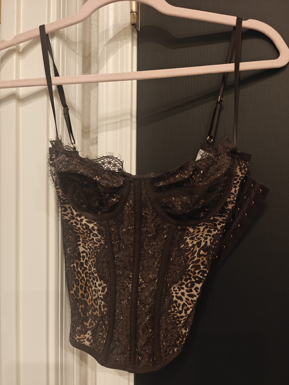 Urban Outfitters Brown Leopard Lace Bustier Corset Top